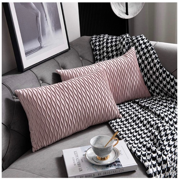 Luxury HomeSet of Blush Pink Textured Velvet Lumbar Throw Pillow